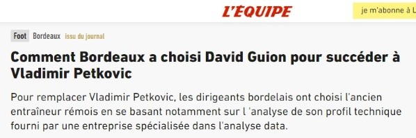 Diario L&#039;Equipe confirmando al nuevo entrenador del Girondins de Burdeos