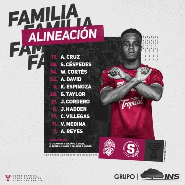 Formación del Saprissa ante Pérez Zeedón el sábado anterior (Saprissa Oficial)
