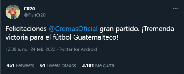 La publicación que realizó Pescadito en su Twitter.