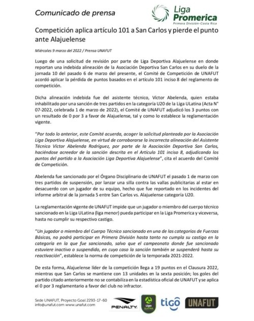 Comunicado Oficial de Unafut (Unafut Oficial)