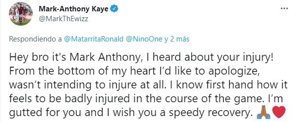 Las disculpas de Mark-Anthony Kaye a Ronald Matarrita