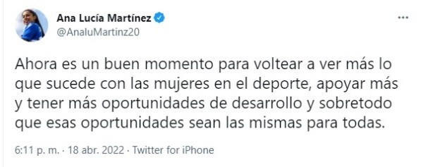 El tuit de Ana Lucía Martínez tras el comunicado de Fedefut