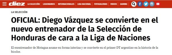 La primicia de Diario Diez: Diego Vázquez, nuevo entrenador de la Selección de Honduras