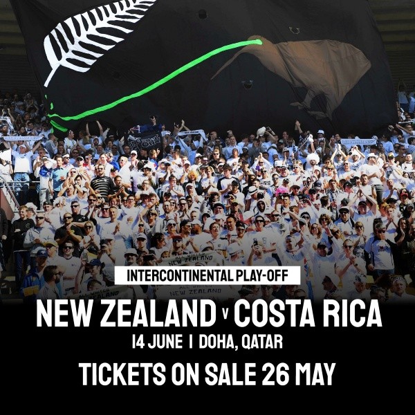 Nueva Zelanda también anunció la venta de boleto para el juego de repechaje ante Costa Rica (Federación NZ)