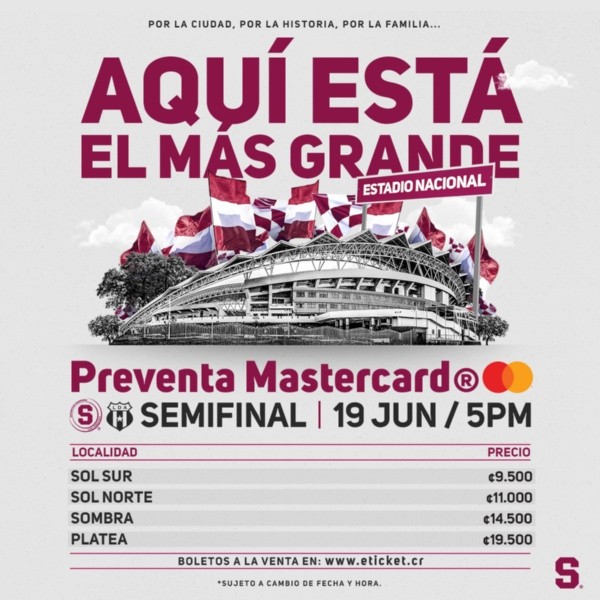 Detalle de los boletos para juego de ida de las semifinales (Saprissa)