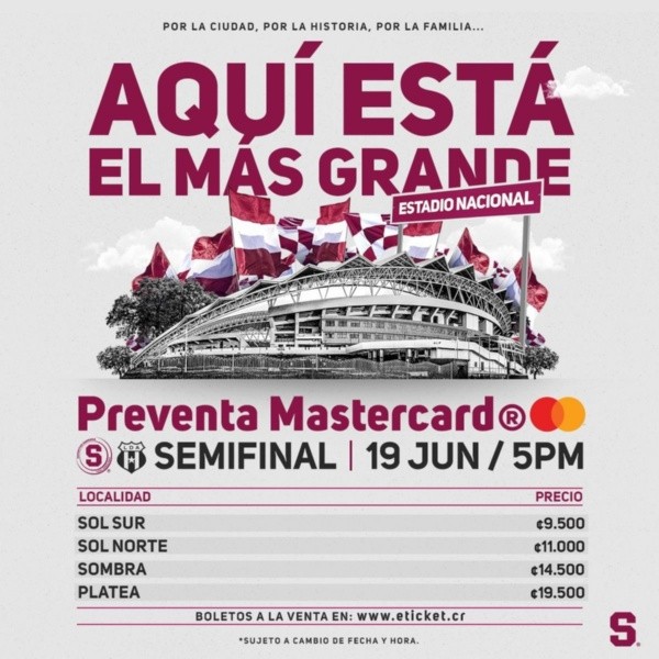 Información sobre el precio y localidades para el clásico (Saprissa)