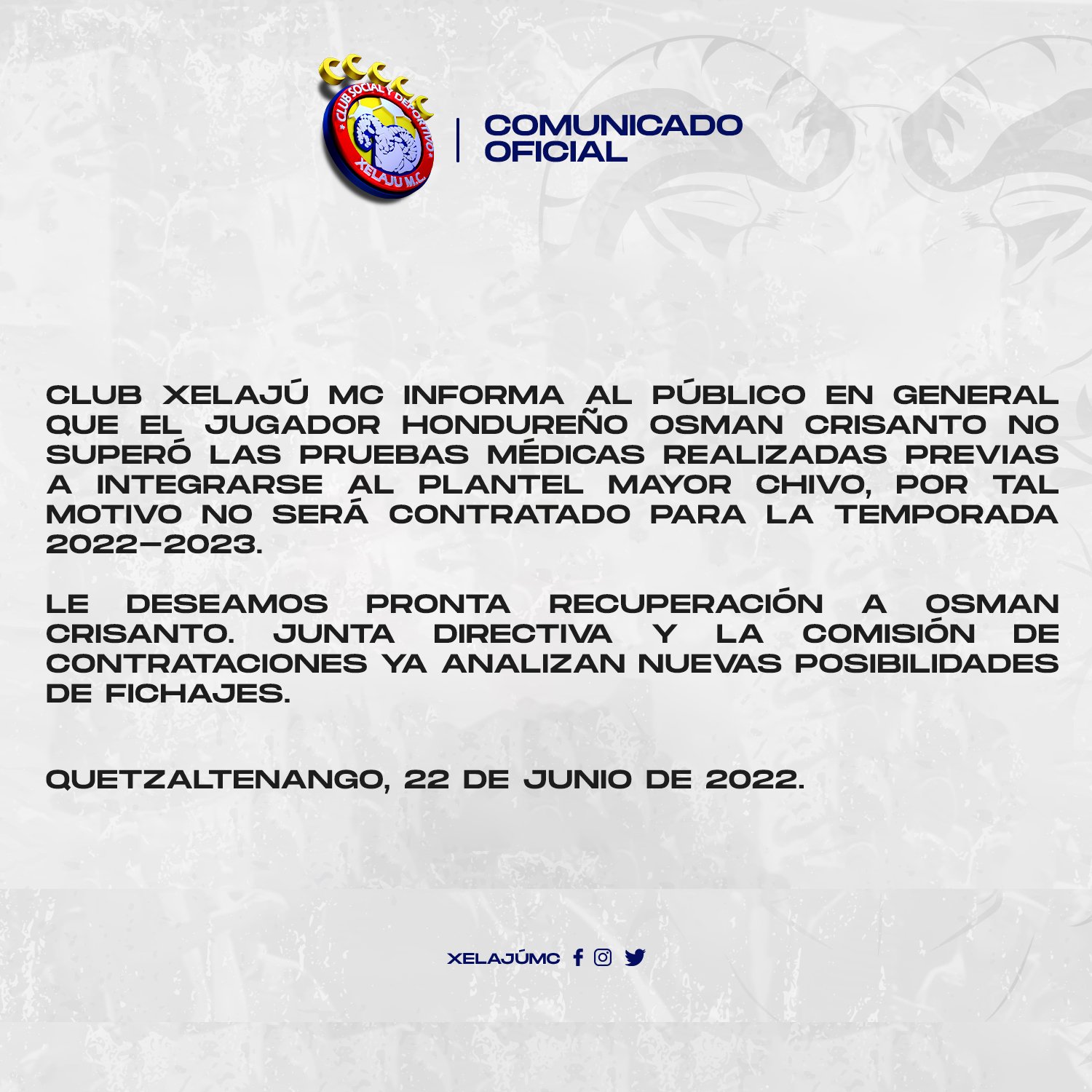 El comunicado que publicó el Xelajúi en sus redes sociales.