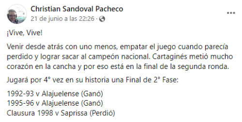 Publicación de Cristian Sandoval Pacheco (Facebook)