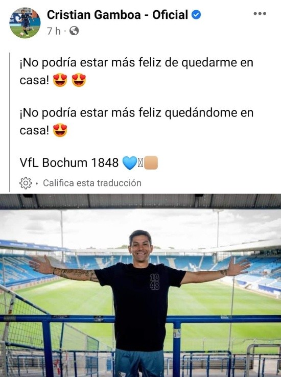 Publicación del lateral costarricense en sus redes sociales