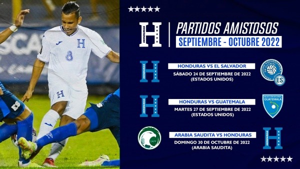 Los partidos amistosos que Honduras disputará en septiembre y octubre (Foto: Honduras)