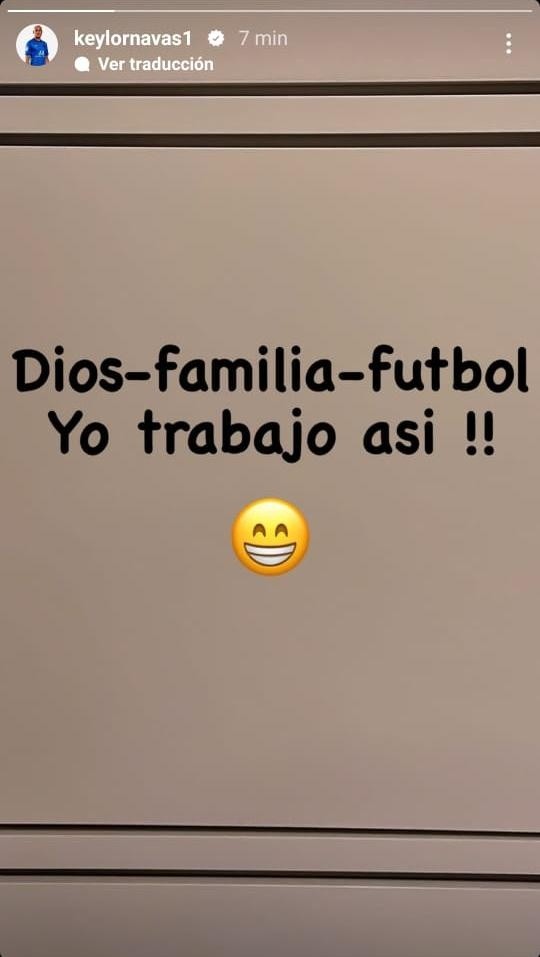 La publicación de Keylor Navas en sus redes sociales.