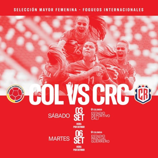 Fechas de los juegos ante Colombia (Fedefut CRC)