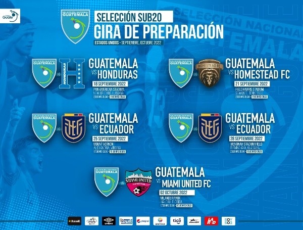 La gira de la Selección Sub 20 de Guatemala por Estados Unidos en septiembre (Foto: Fedefut)
