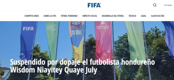 El título del comunicado expedido por la FIFA sobre la suspensión de Wisdom Quaye