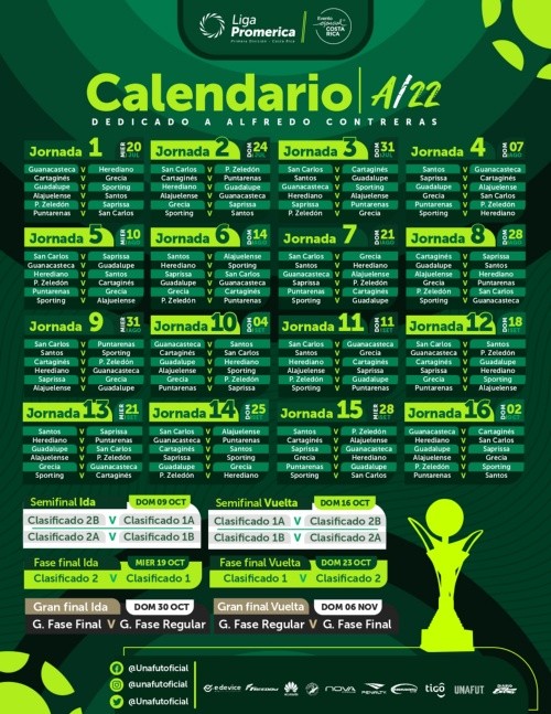 Calendario Apertura 2022 (Unafut)