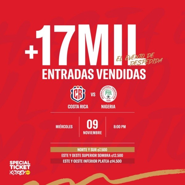 17 mil entradas vendidas, anunció la Fedefut CRC (Fedefut CRC)