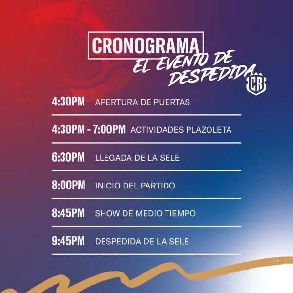 Cronograma de despedida de la Selección de Costa Rica