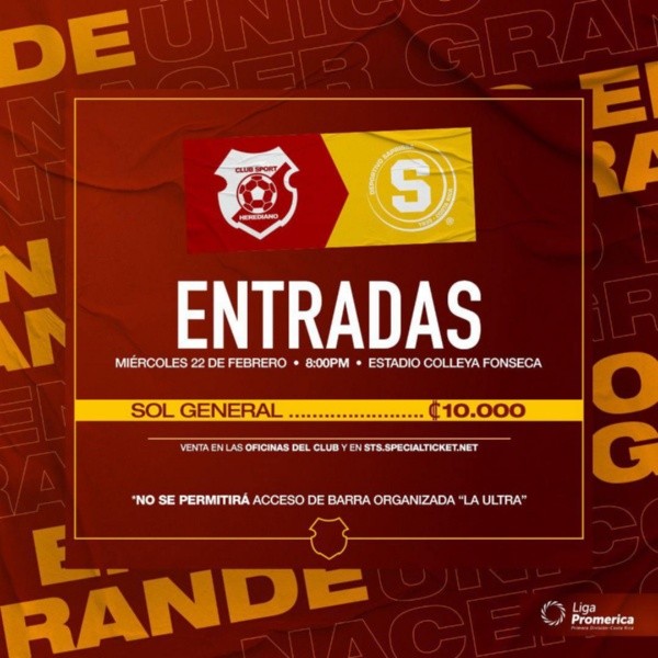 Precio de las entradas para el juego entre Herediano vs Saprissa (CSH)