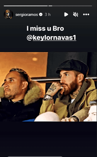 Sergio Ramos extraña a Keylor Navas / IG: Ramos